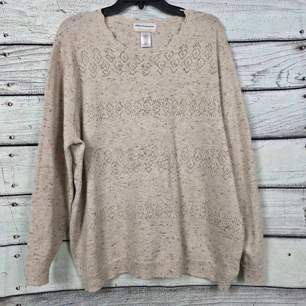 Alfred Dunner Beige Diamond Knit Pullover Sweater Size M